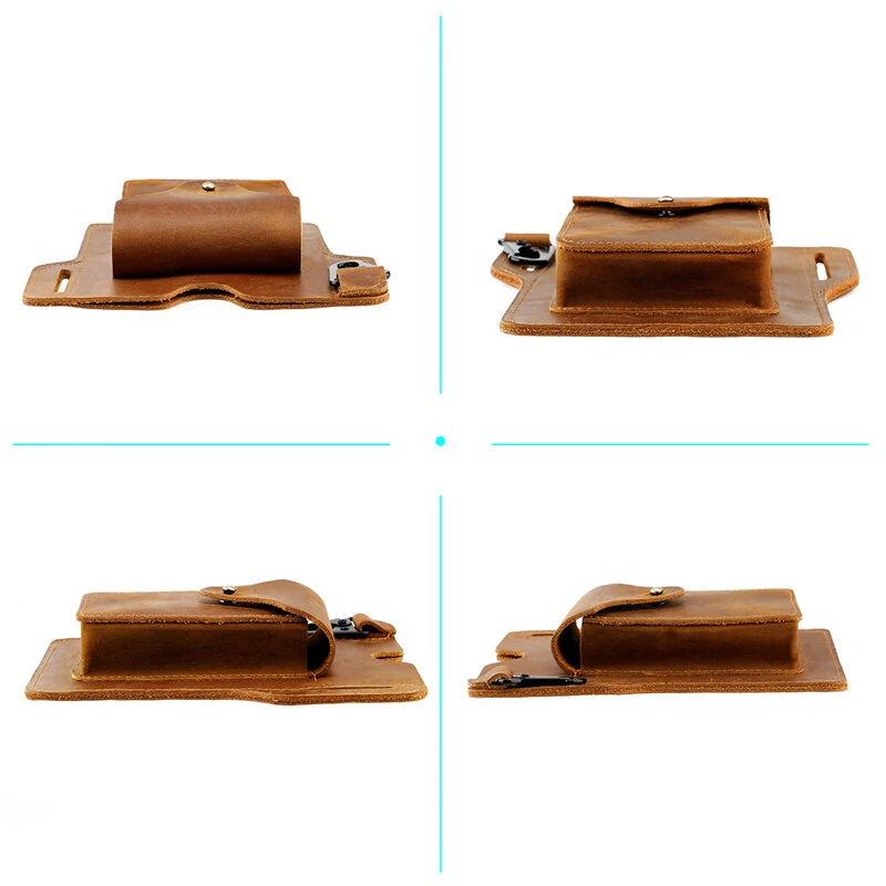 (image for) Ekphero Retro Men's Waist Bag Genuine Leather Belt Bag Key Waist Work Pocket Phone Bag for Belt Wearable Holster